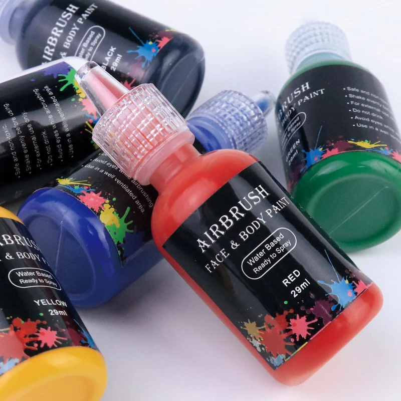 6-color Water Based Airbrush Used Spray Tattoo Paints Liquid Face Body Paint Set for Makeup