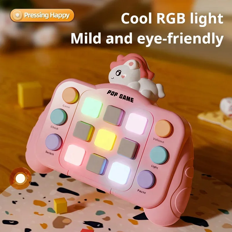 Puzzle quick push pop game light up fast push bubble game console fidget toy handheld popping press game machine for kids adults