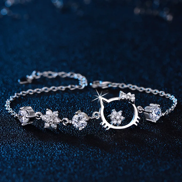 Bracelet Hello Kitty Women Animated bracelet female inlaid zirconium KT Girl Gift Minimalist Simple bracelet