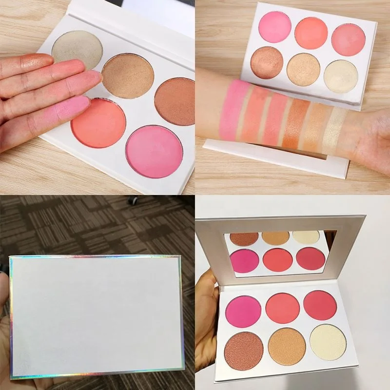Пользовательский профессиональный макияж, осветлитель для лица, частная марка, хайлайтер и румяна, палитра