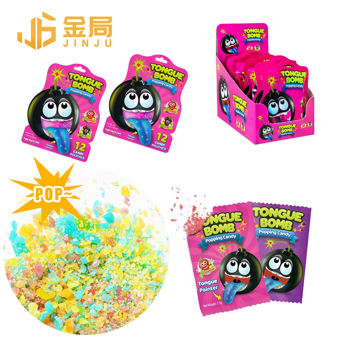 Halloween kids jumping candies fruity pop rock hard candy change color sour popping rocks