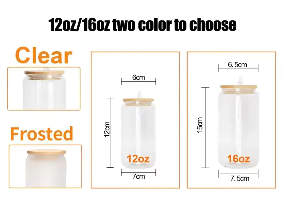USA Warehouse stocked 16oz  25oz Clear Frosted Sublimation Blanks Glass Mason Jar Beer Can Glass Cup With Bamboo Lid And Straw