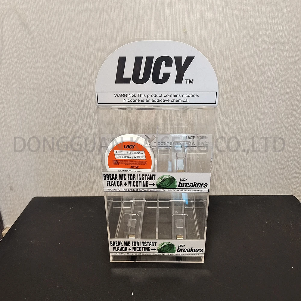 custom acrylic spring pusher snus can dispenser display case stand holder for oil juice cigarette cigar tobacco smoke shop