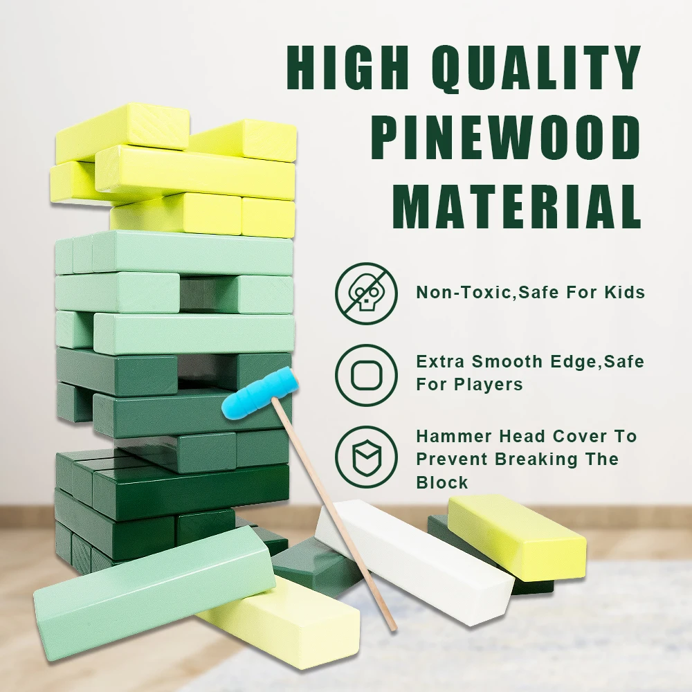 SunNordic In Stock 5ft Pine Wooden Building Block Set Giant Tumbling Tower Toy for Outdoor Garden games