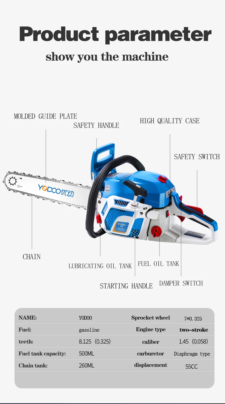 58cc 2.4kw gasoline Chainsaw Full wrap handle Chainsaw 58cc gasoline chainsaw