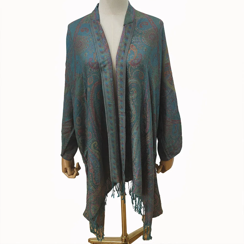 Wholesale Hand Make Pashmina Kimono Factory Soft Viscose Pashmina Scarf Robe Accept Custom Design Hoodie