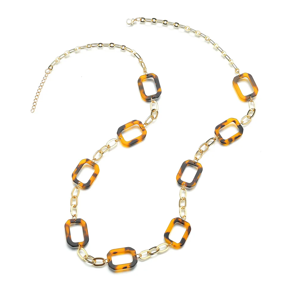 New Arrivals Long Chain Necklace For Women Tortoiseshell Acrylic Necklace Jewelry