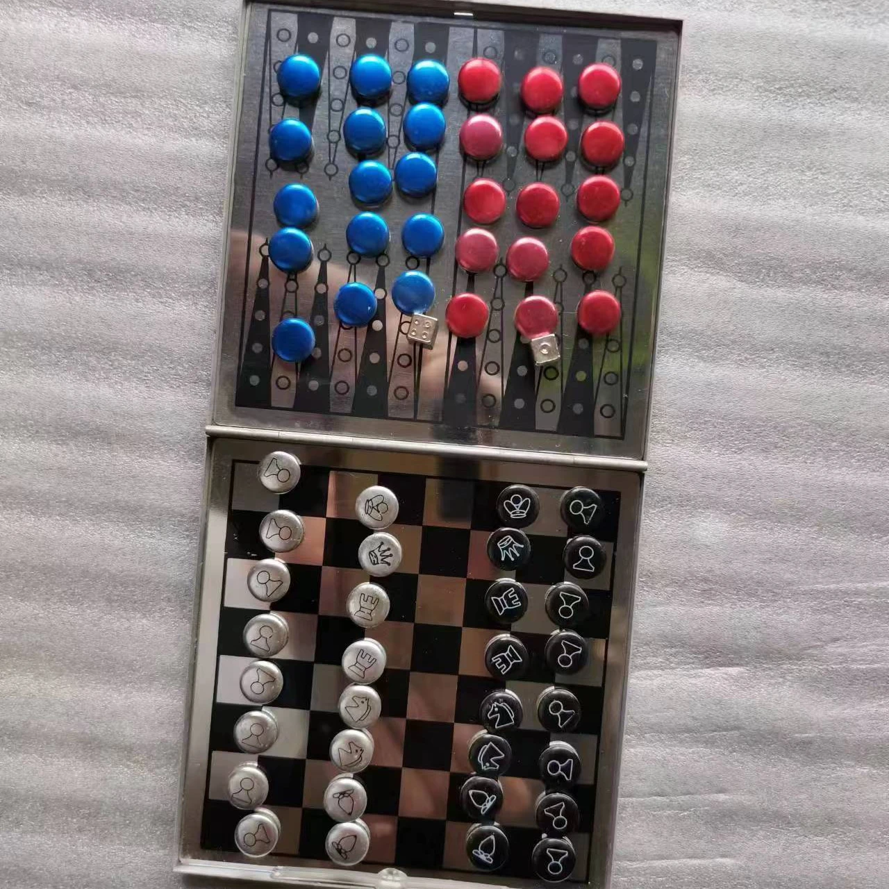 Magnetic Chess Set Backgammon Board Game Set 3 in 1 with Checkers Inside for Home Outdoor Travel Chess Set