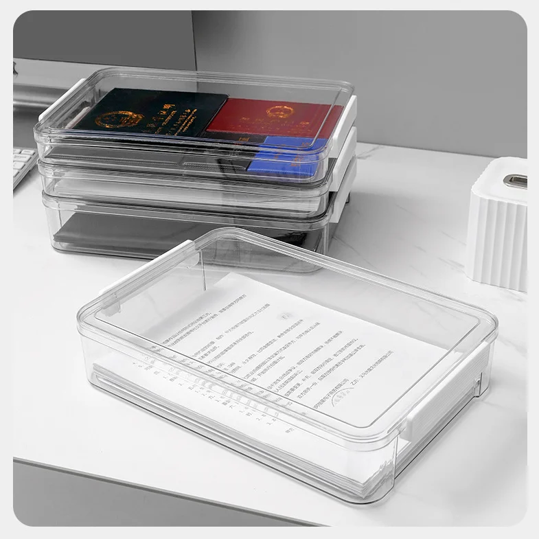 Large Capacity Plastic Transparent Storage Box for Exam Papers Household Registration Document Identification
