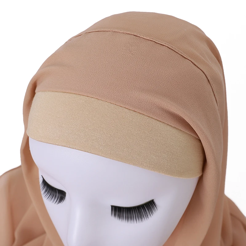 Jersey Cotton Inner Caps With Tie Rope Chiffon Hijab Instant Scarf Islamic Cap Underscarf Bone Bonnet Headcover Shawls Supplier