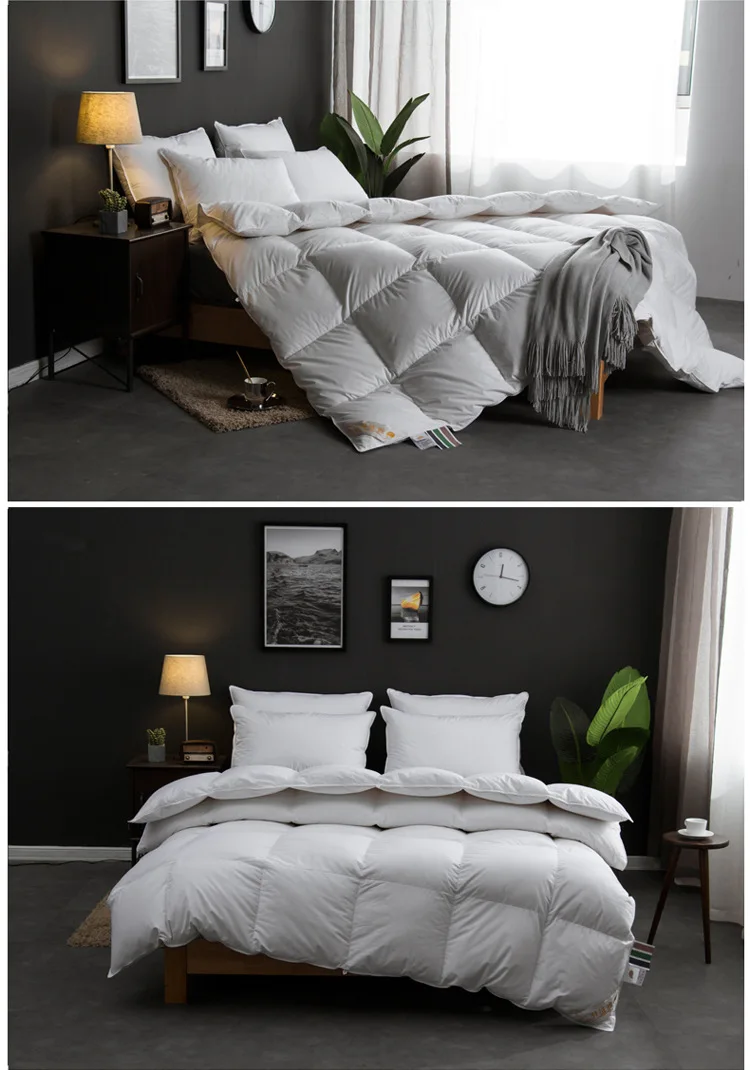Hot Sale Luxury White Microfiber Duvet Soft Queen Size Comforter Goose Cotton Filling Breathable Hotel-Quality Quilt Home Use