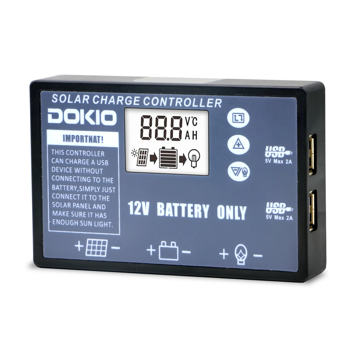 Dokio Stock 12/24v 10A/20A PWM Solar Controller For Foldable Solar Panel LCD Display Regulator With USB Socket for camping