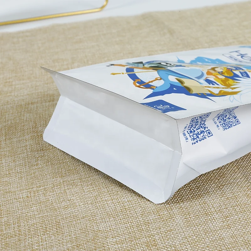 Custom printing flat bottom ziplock plastic bag for oat snack food packaging bag zipper side gusset bag with window