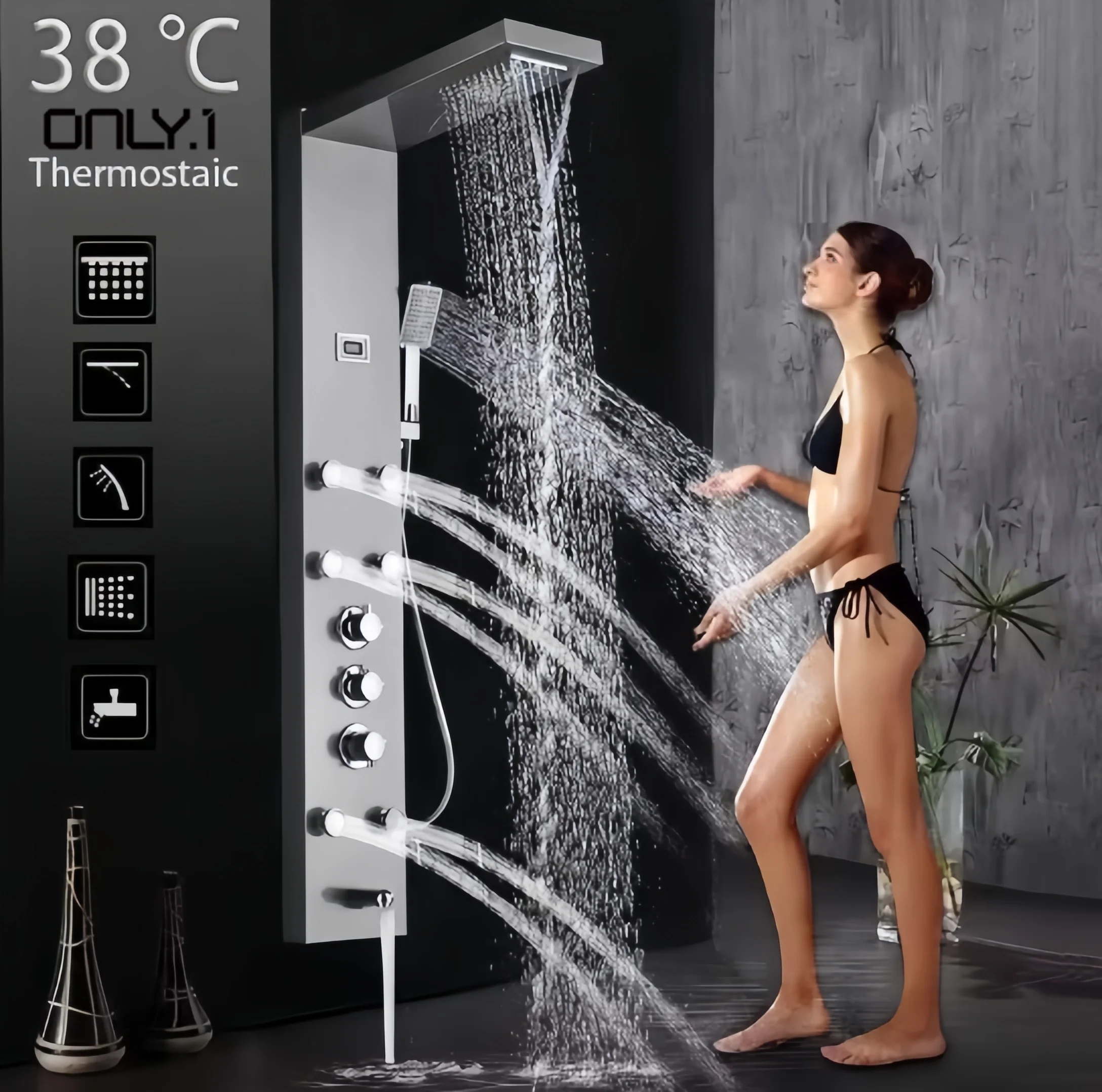 Hot Sell Bathroom Wall Mounted Stainless Steel Waterfall Shower column  Shower Panels
