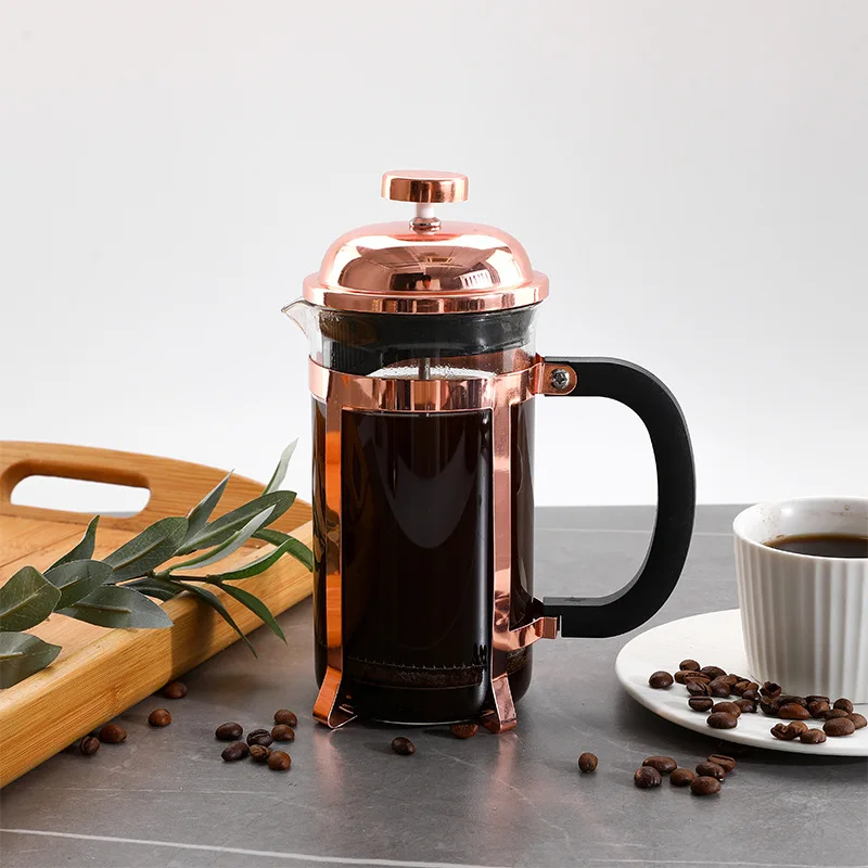 Copper French Press Coffee Tea Maker 304 Stainless Steel Coffee Press, Heat Resistant Thickened Borosilicate Glass