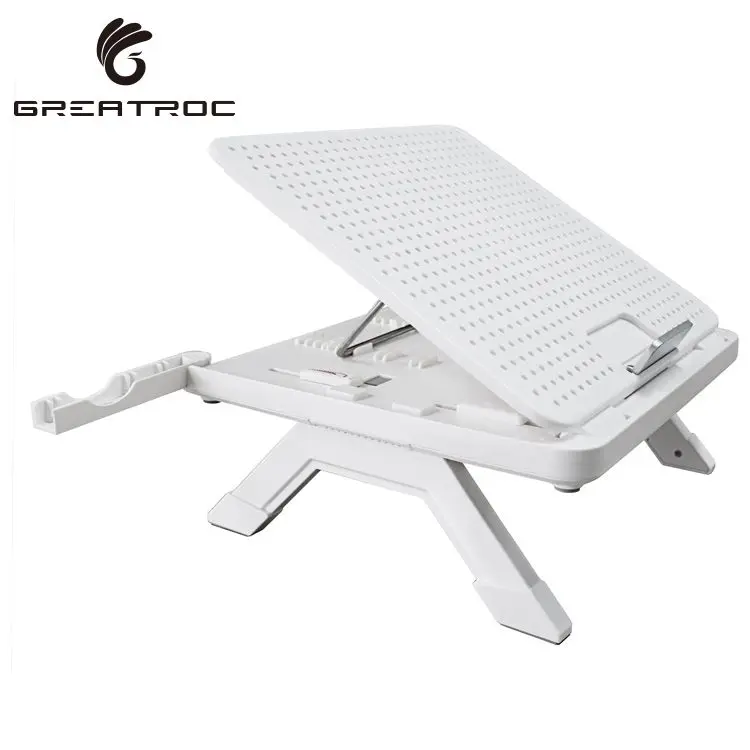 Great Roc Foldable Computer Stand Portable Ergonomic 2 Layer Laptop Riser With Dual Phone holder Laptop Stand Adjustable Height