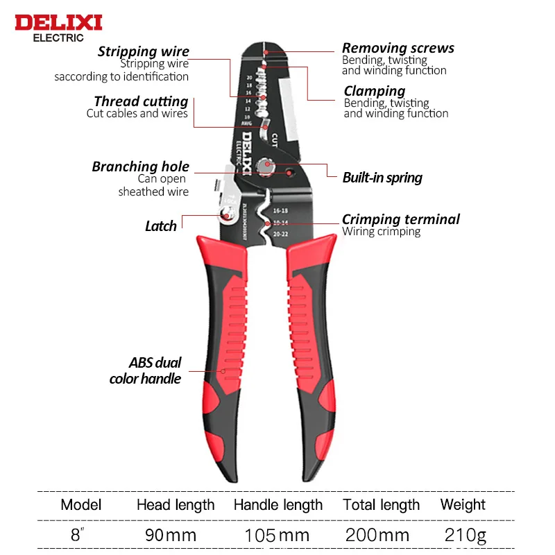 Delixi Electric Premium Quality Wire Stripper with High Hardness Steel Blade and ABS Handle Best Price Wire pliers