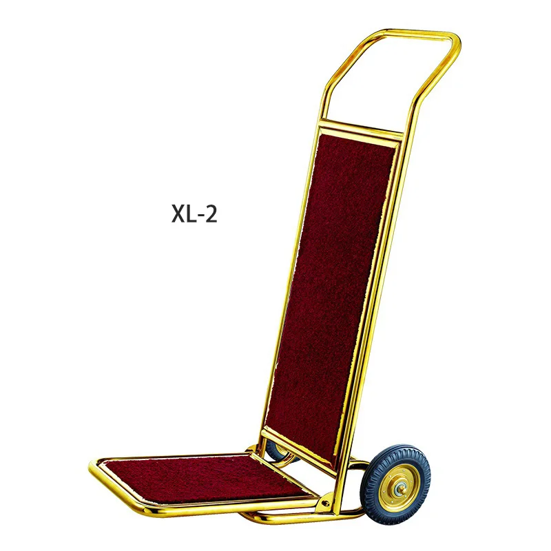 Luxury Hotel Lobby Bellman Luggage Carrier Cart Stainless Steel Golden Baggage Trolley Bellboy Cart