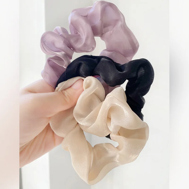 french style solid color silk scrunchy hair band for girls and women