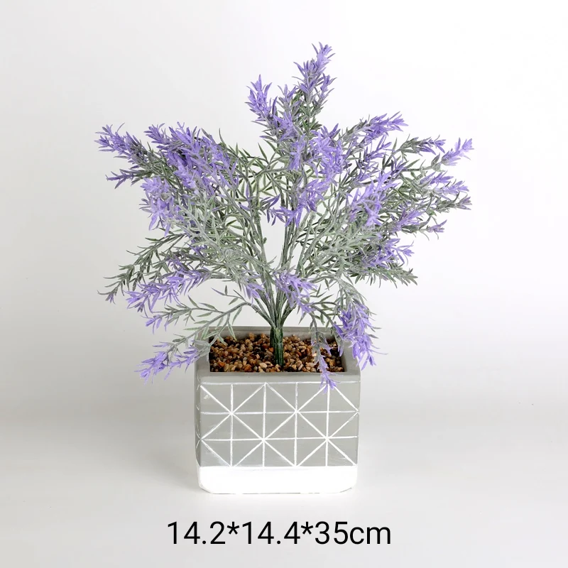 
Wholesale square grey artificial flowers in concrete cement shallow planter pot for indoor plants 