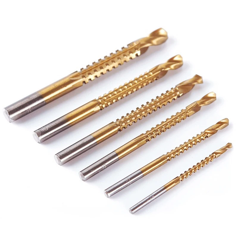 
Multi-function slotted serrated round shank drill woodworking twist drill Hand Drill 