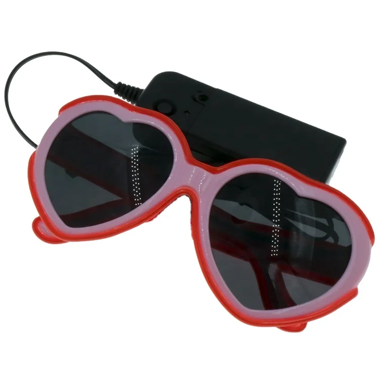 Heart Pink Luminescence Diffraction EL Wire Glasses Rave Light up LED Laser Etched Hard Plastic Lenses