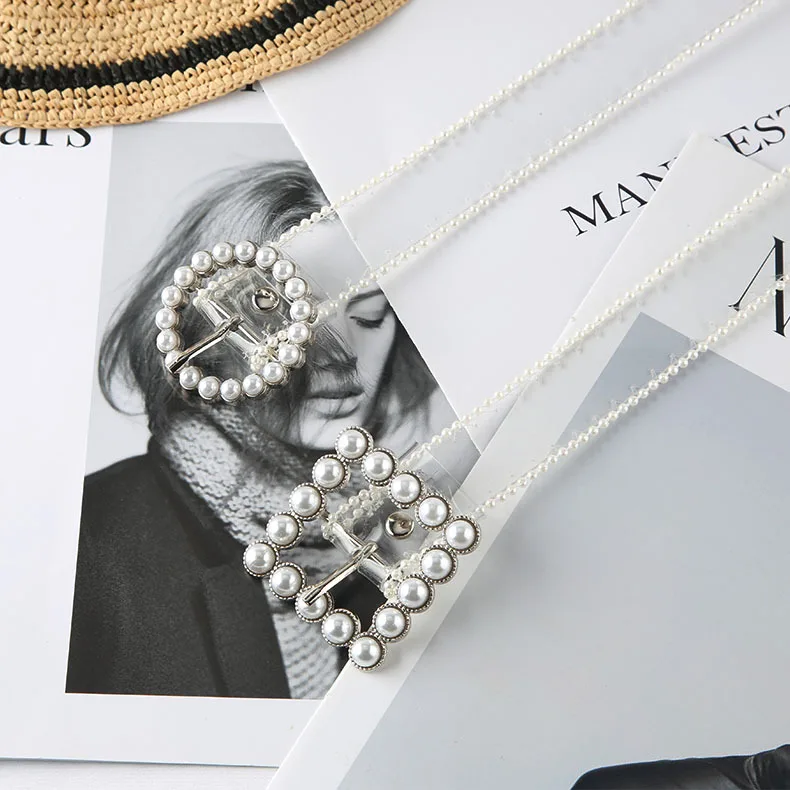 Hot Sale Fashion Pearl Rhinestone Buckle Transparent Clear Waist PVC Belt Waistband for Women Girls Jeans Shorts Dress