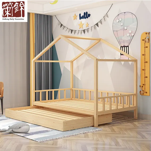 2019 Newest Solid Wooden Simple Design Kids Bedroom Furniture Pine Wooden Bed