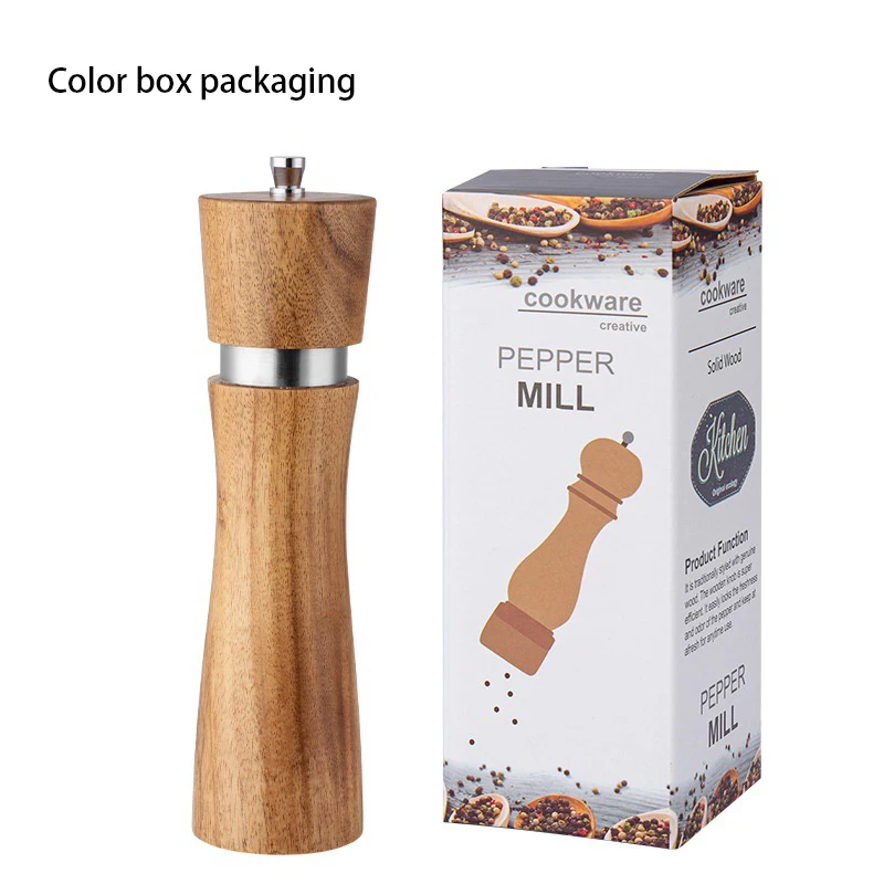 8 inch Pepper Grinder Kit Manual Wooden Rotor with Adjustable Coarseness Wood Pepper Mill Set
