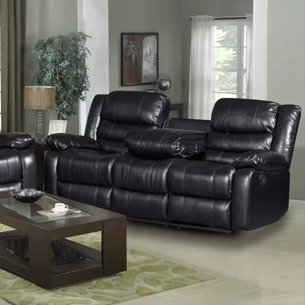 Cheap High Quality Custom Black Pu Leather 3 2 1 Lazy Recliner Sofa Set