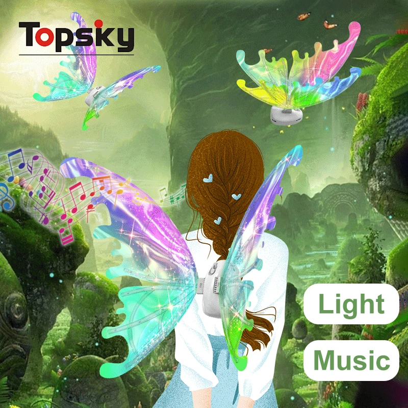 Creative DIY Angel Butterfly Wings Toys LED Light Shiny Electric Fairy Wing Kids Play House Unusual Outdoor Play Plastic Makeup