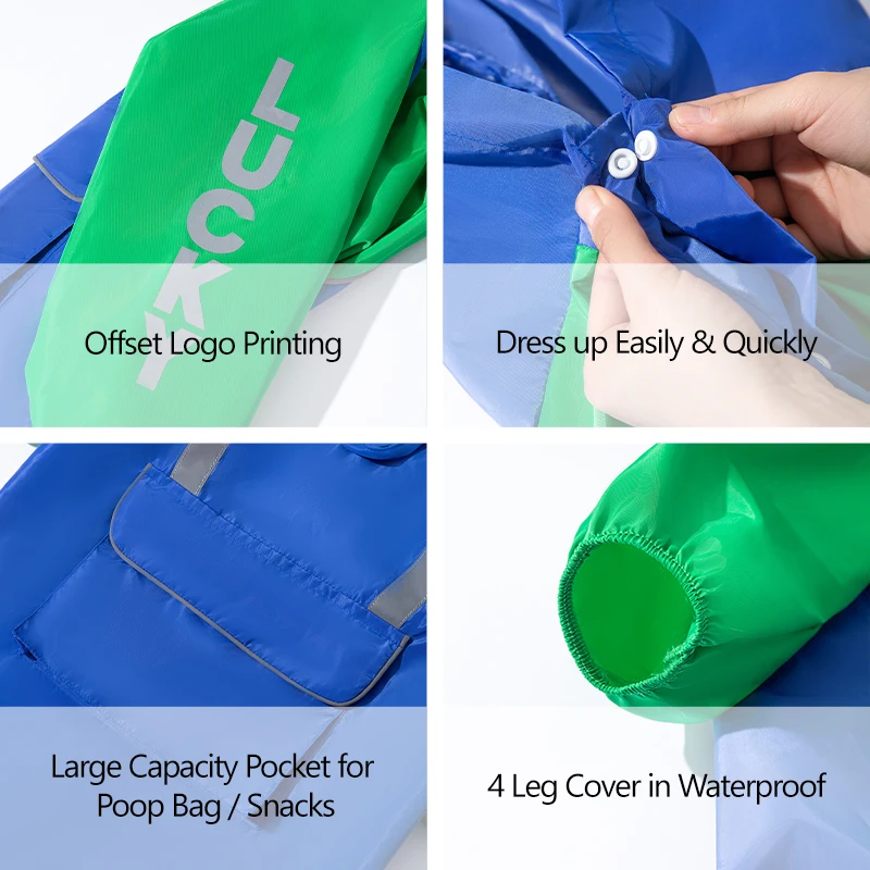Fast Shipping Wholesale Manufacturer Blue Taffeta PVC Waterproof Pet Clothes 4-legged Dog Jumpsuit Raincoats for Large Breed