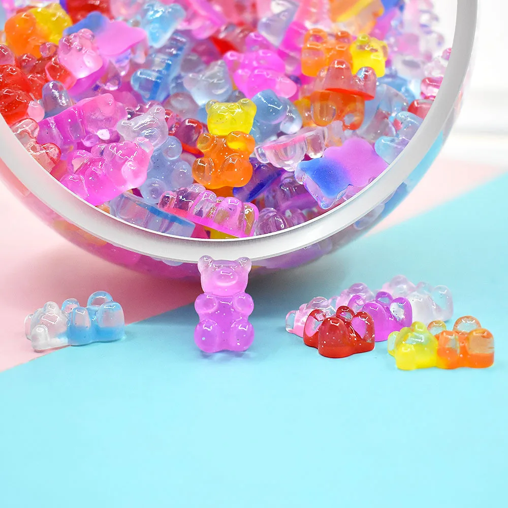Cute Mini Candy Resin Gradient Bear Gummy Candy Resin Charms For Slime Filler Doll Craft Phone Case Hairclip Keychain