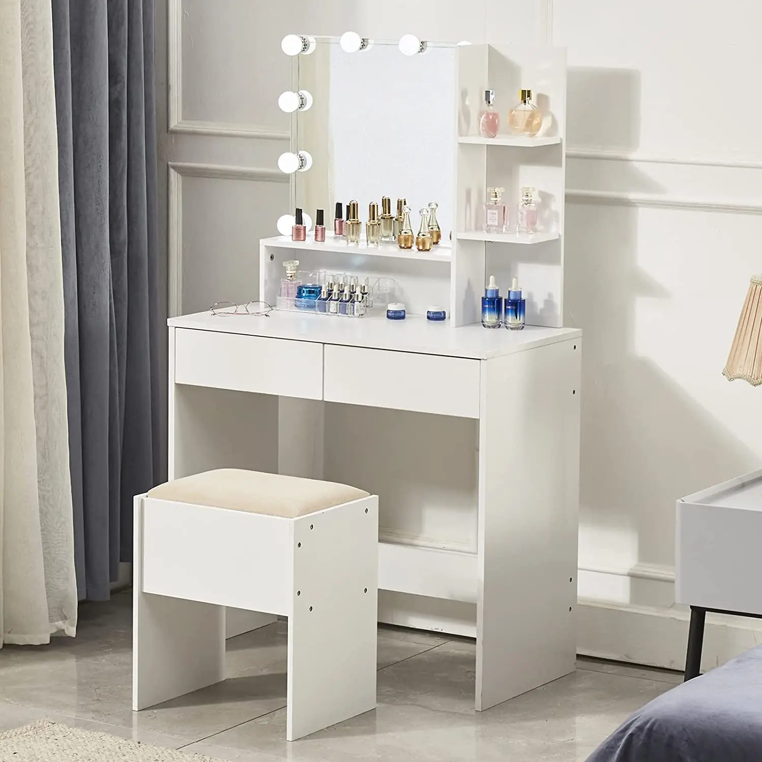 Modern Bedroom Oak Transitional Custom Size Desk Dresser Dropshipping Dressing Wood Led Bluetooth Vanity Table Set