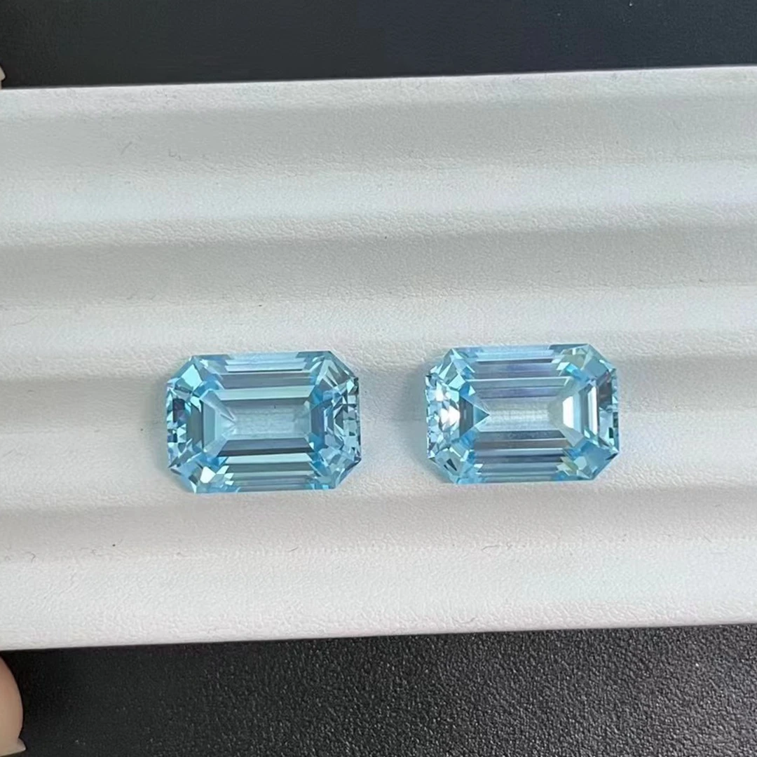 Lab Grown Santa Maria Aquamarine Emerald Cut Gemstone For Sale