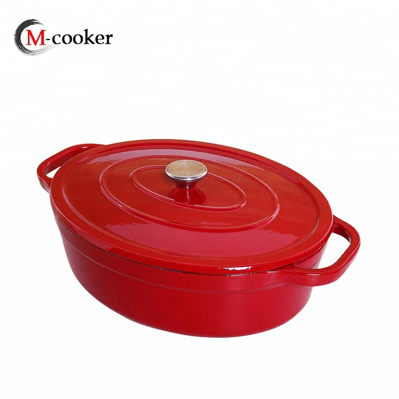  Чугунная кастрюля красного цвета с покрытием эмалью овальная голландская для духовки