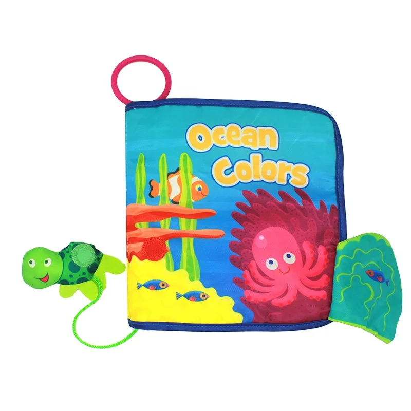 Marine animal Washable soft baby first learning educational kids cloth book with crinkly sounds