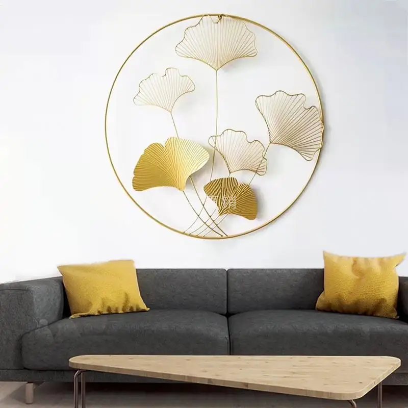 New Chinese style metal wall decoration living room sofa wall decoration pendant light luxury ginkgo leaf iron wall hanging