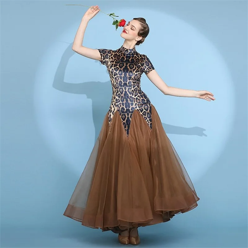 2022 Hot Sale High Quality Sexy Fashion Elegant Women Ladies Dance Performance Wear Leopard Ballroom Dance Dress
