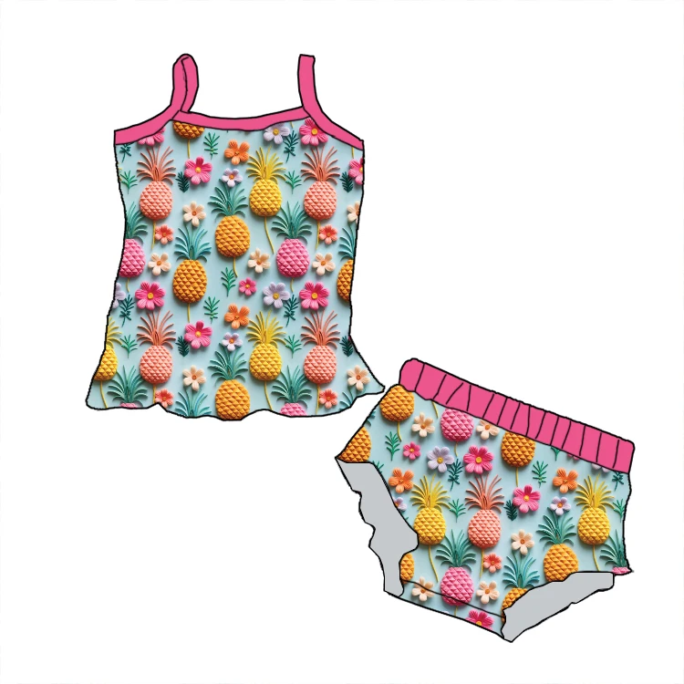 Custom Infants and Toddlers Girls clothing sets Boutique Tank Top Suit Summer Girls Flower T-Shirt Shorts Two-Piece Set