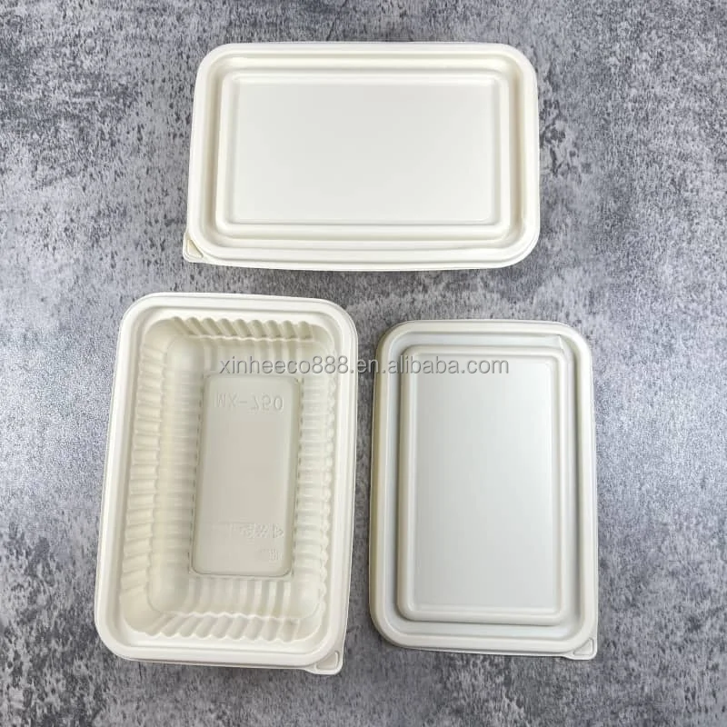 Biodegradable Corn Starch Disposable Food Container Microwave Safe Rectangular Natural Takeout Box Kitchen Travel