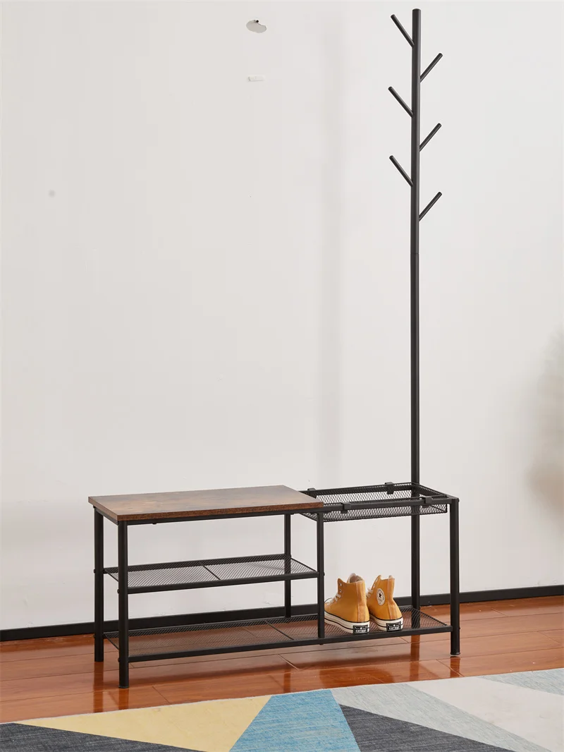 Luxury Wooden Rack Wall Hanger Hanger Floor Type Coat Rack Fixed Clothe Hanging Metal Clothing Apparel Display Shoe Rack Cabinet