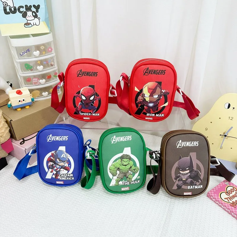 Creative Fashion Cartoon Cool Marvel Bat Iron Spider Man Hulk Captain America Crossbody Bag Waterproof PU Coin Purse For Boys