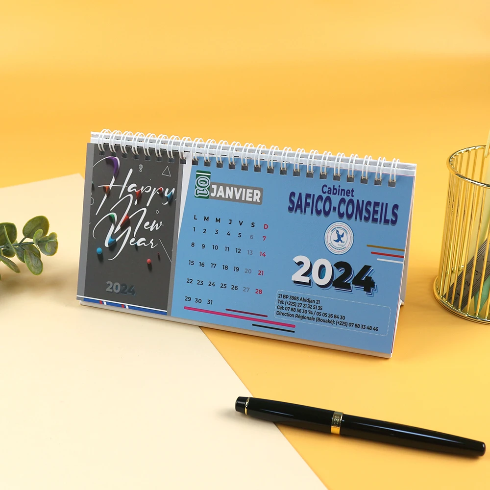 Wholesale Custom Printed Spiral Bound Desk Calendar Cheap Table Calendar Design for Advertising Paper Material