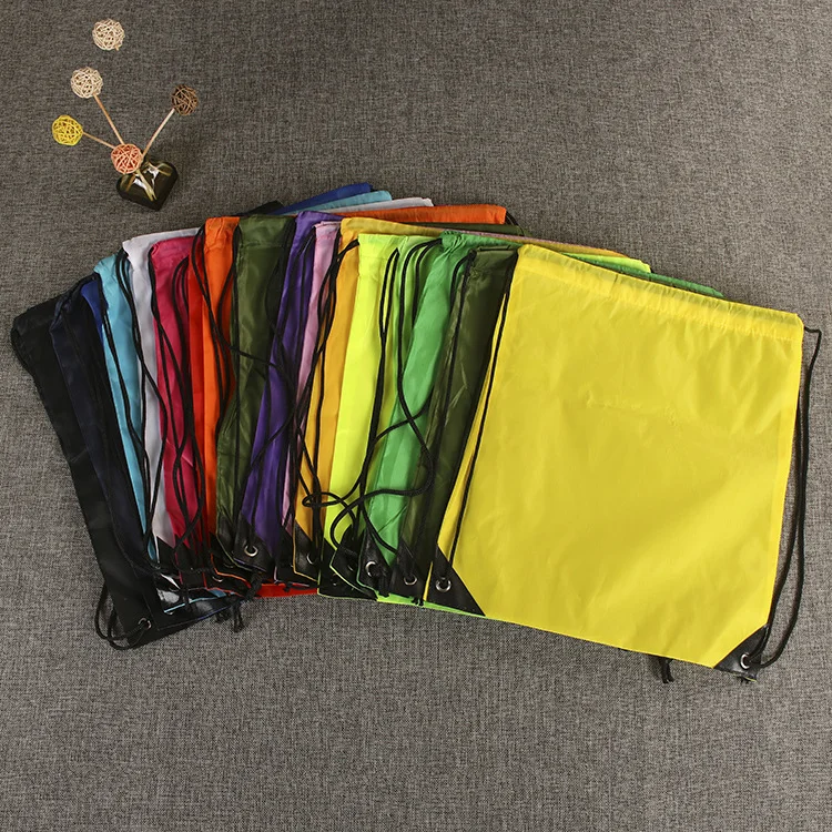 Cheap 210D Nylon zipper Drawstring Bags Custom Logo Drawing String Bag promotional gym Backpack
