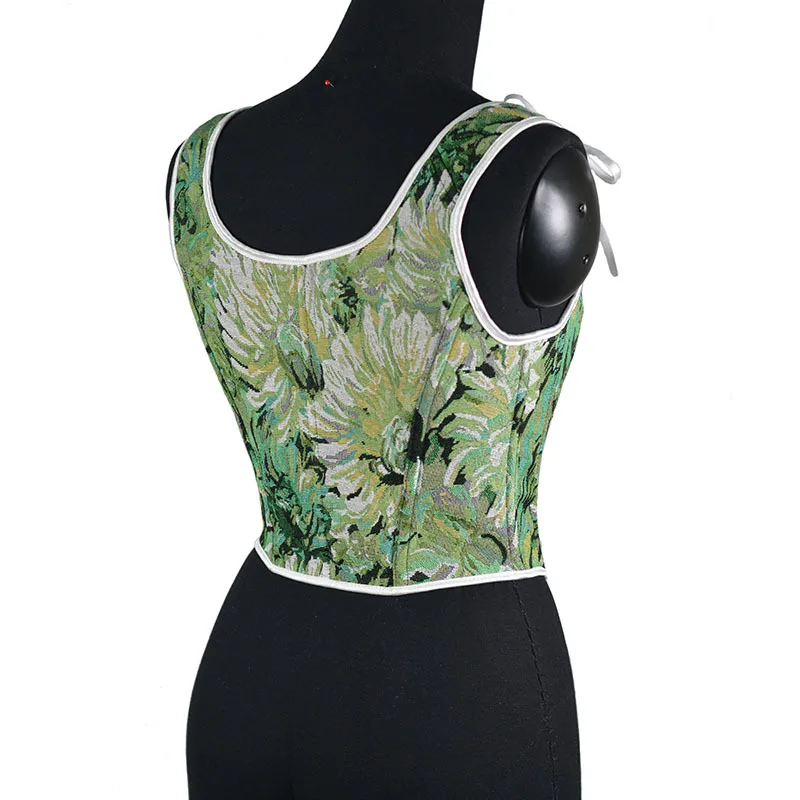 New Sweet French Style Plastic Bones Corset Vest Outwear Vintage Lace-up Overbust Corset Crop Top Clothing