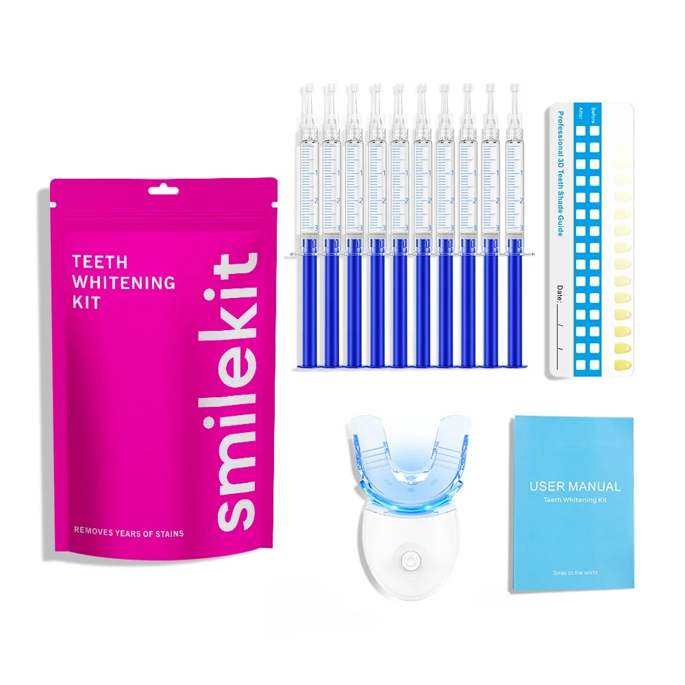 Cheap Wholesale No Brand Teeth Whitening Kit Home/Salon Use 10 PCS Tooth Bleaching Gel Refills Kit With Trays&Light