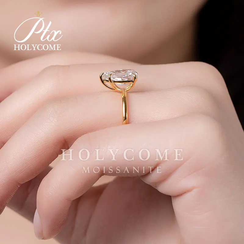 Pear Cut Moissanite Diamond Ring Reddit Customized Service Crushed Ice Fine Jewelry 14K Yellow Gold Ring Holycome Jewelry