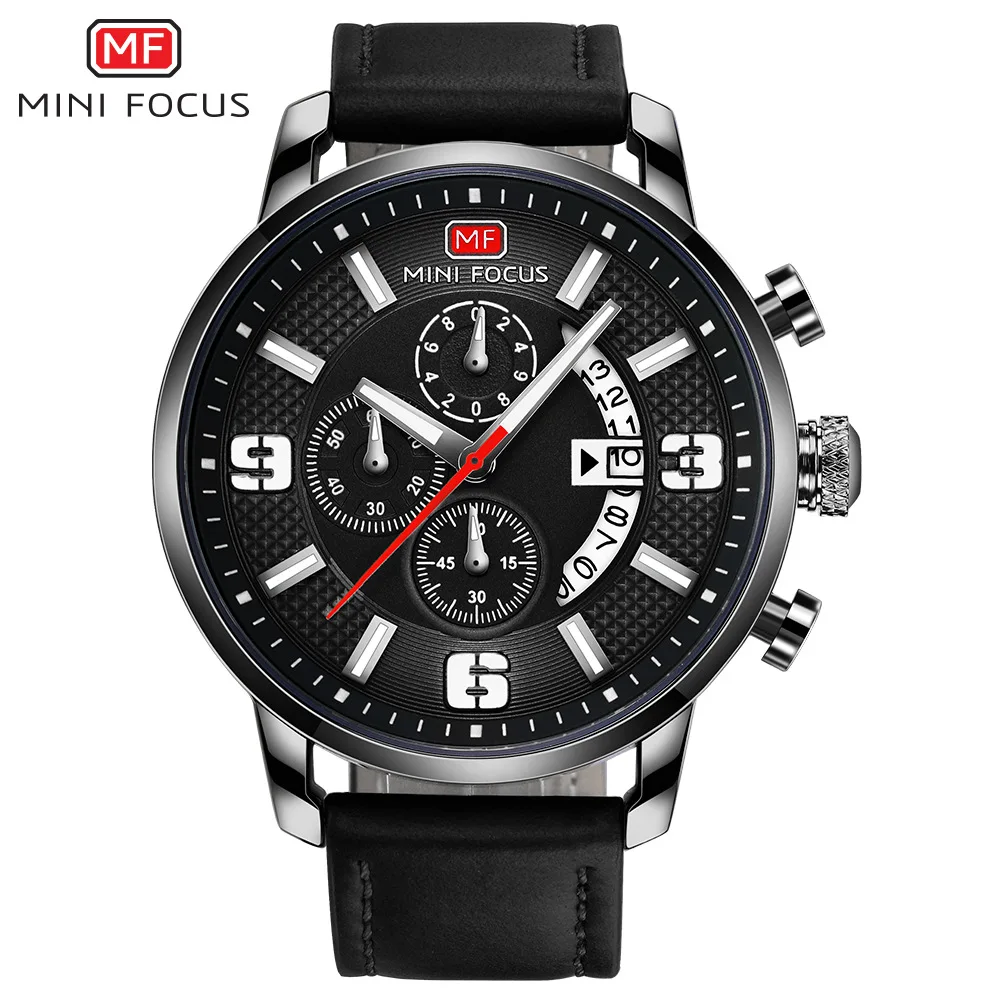 MINI FOCUS Extra Large Dial Multi Functional Three Eyes Fashion Mens Watches Top Brand Luxury Quartz Exquisite
