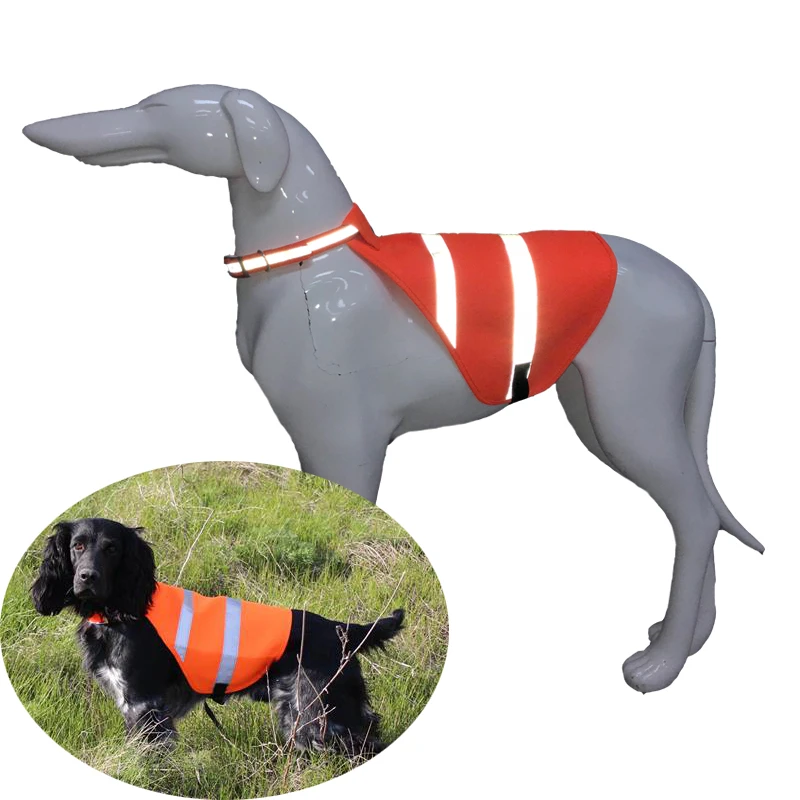 Fluorescent Orange Reflective Dog Vest High Visibility Safety Coat for Pets Classic Spring Summer Style Sustainable Polyester LH